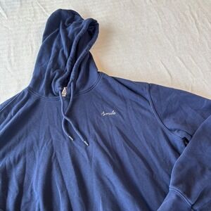 HM Divided Navy Blue Smile Embroidered Hoodie Sweatshirt Womens Medium